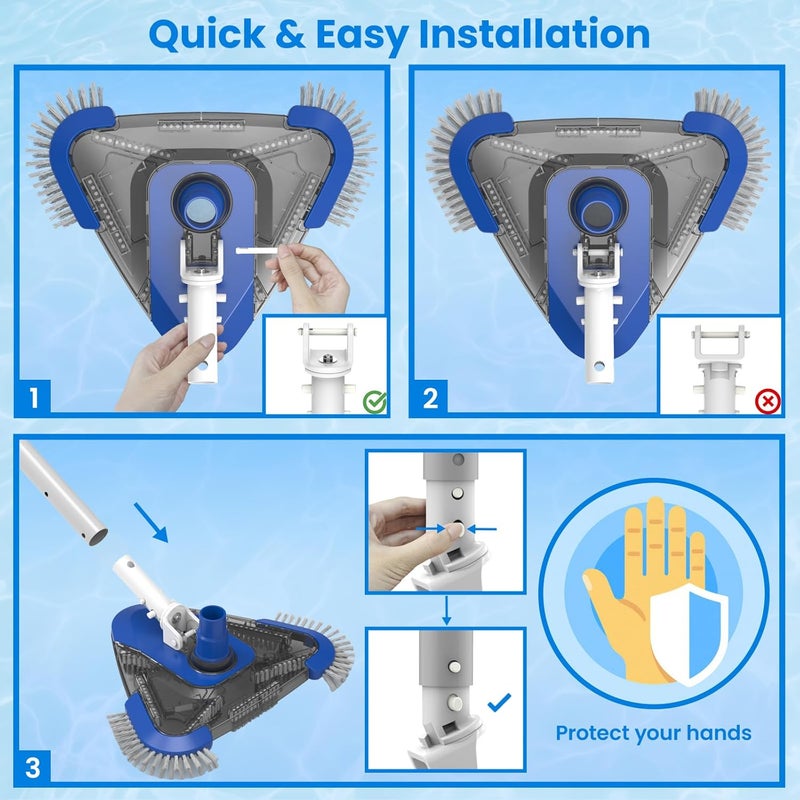 Poolvio Pool Vacuum Head Replacement Handles (2-Pack) – Heavy‑Duty Plastic Swivel Handles with EZ Clips & Locking Pins – Fits Standard 1‑1/4″ Telescopic Pole & Pool Accessories - Image 3